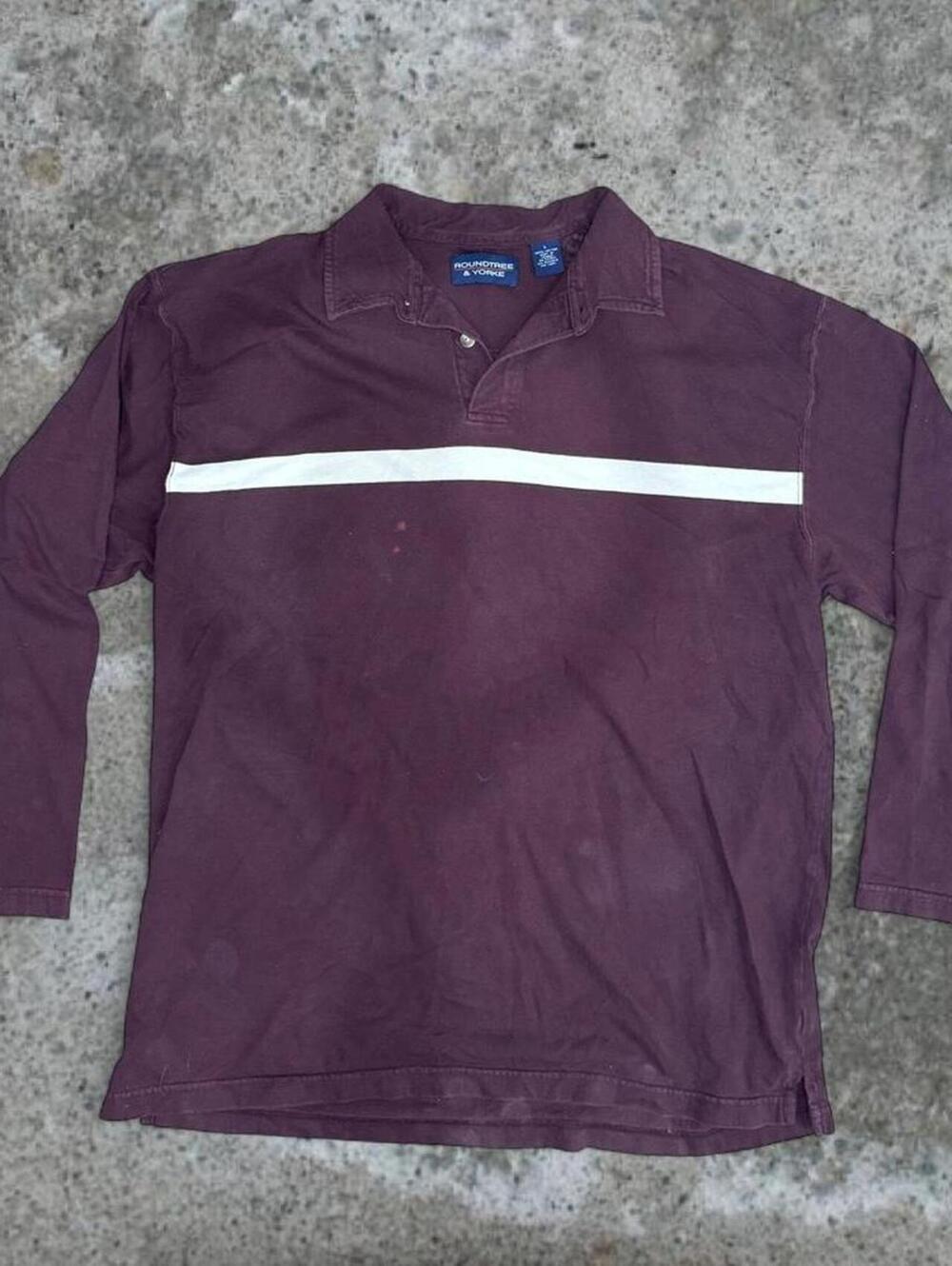 Vintage Roundtree & Yorke Long Sleeve Rugby Polo Shirt Mens L Purple Stripe